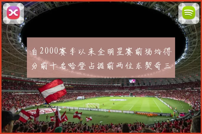 自2000赛季以来全明星赛前场均得分前十名哈登占据前两位东契奇三次上榜